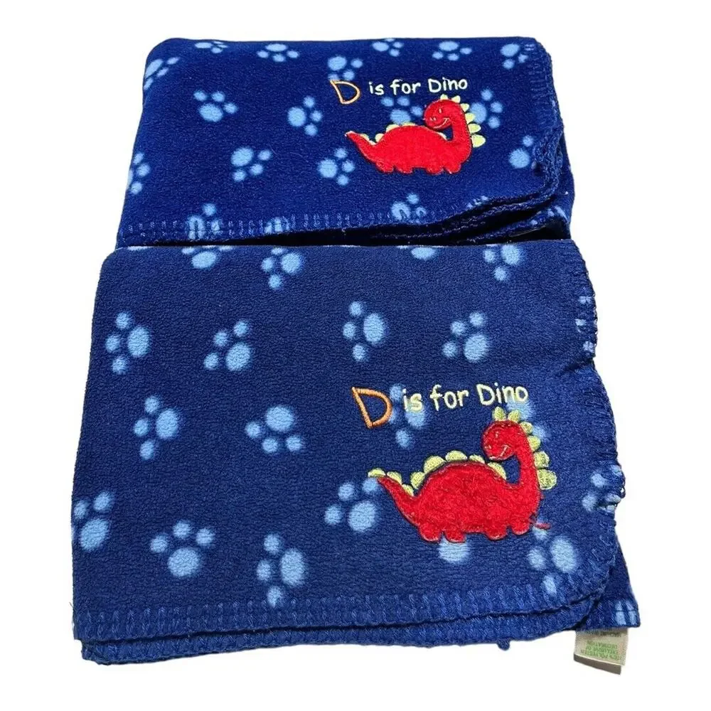 2 Circo D Is For Dino Dinosaur Blue Fleece Baby Blankets Paw Print Target